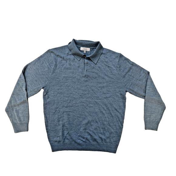 Turnbury Sweater Mens Medium Blue Extra Fine Merino Wool Pullover Collared Knit - Picture 1 of 5